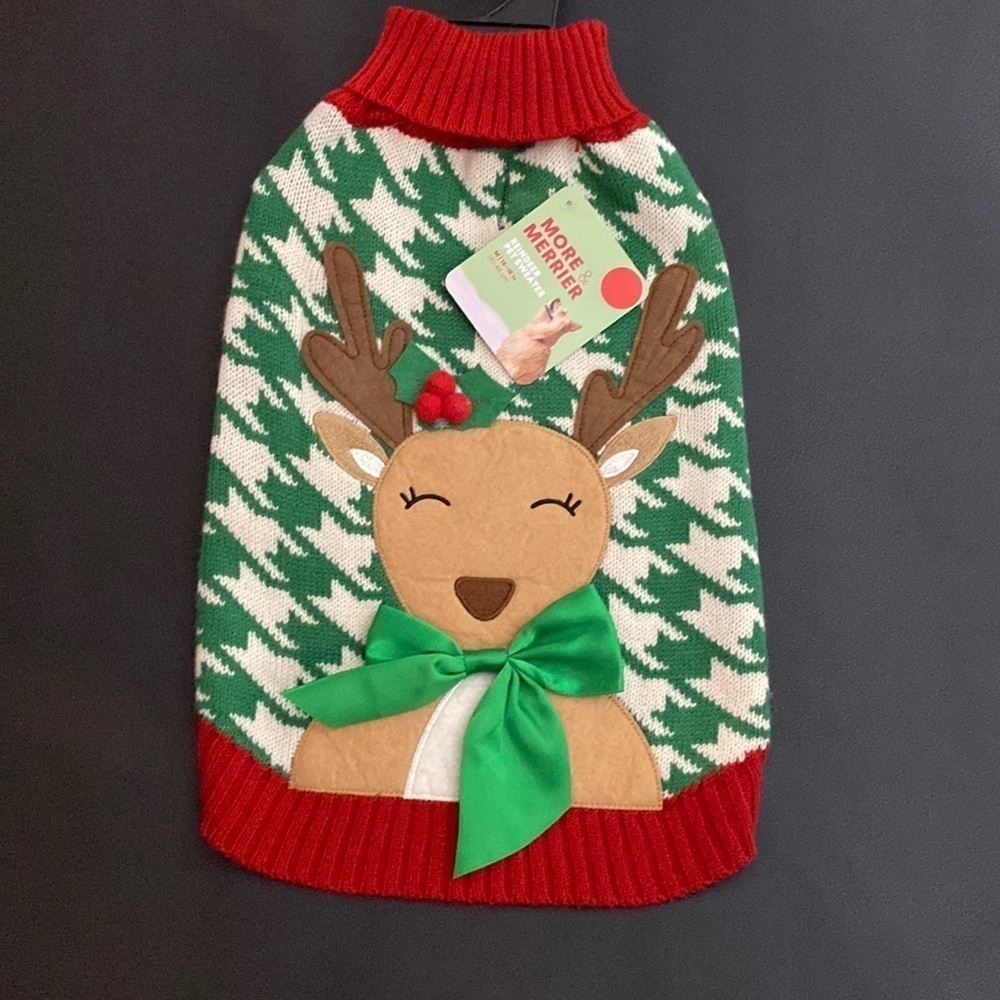 More & Merrier Reindeer Pet Sweater Size M.